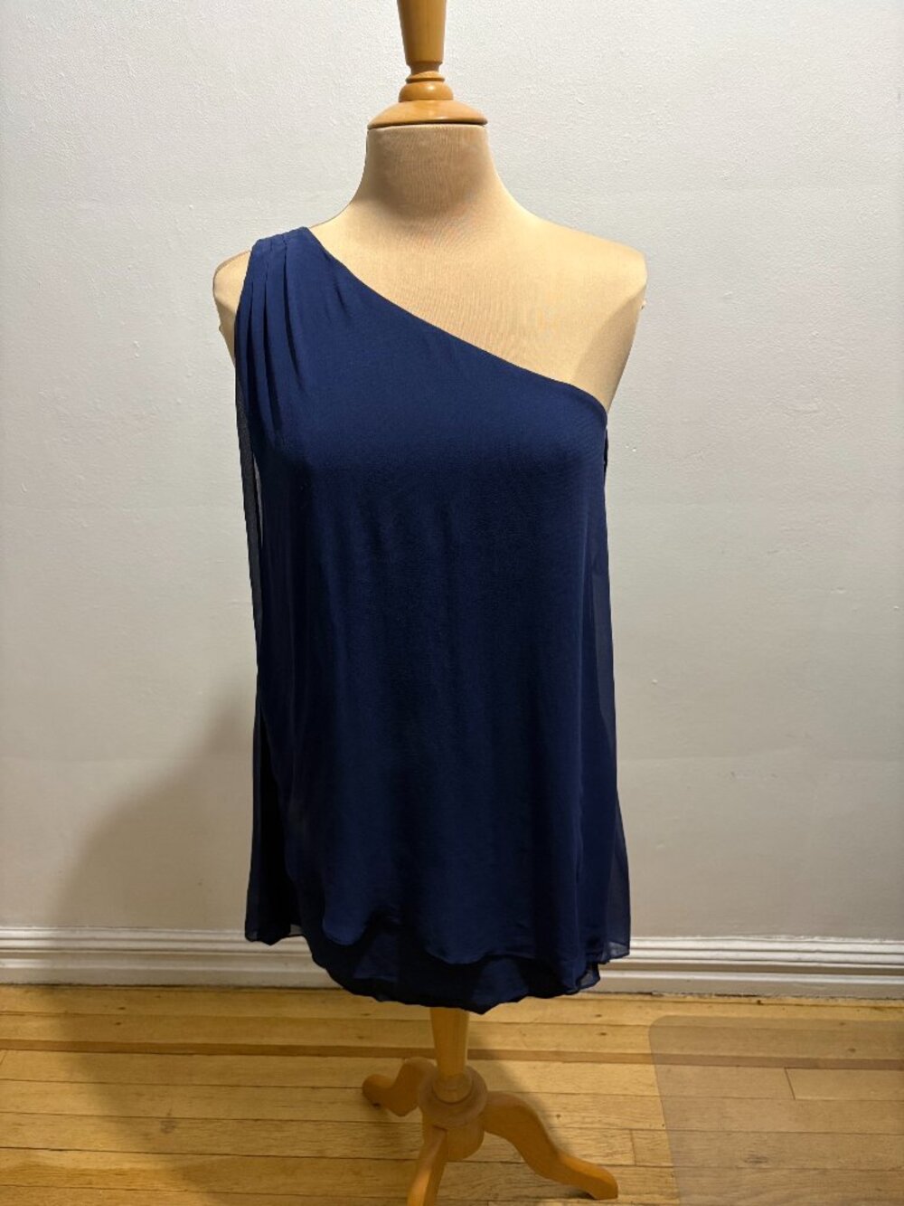 Alice + Olivia silk asymmetrical draped layered mini dress in cobalt blue